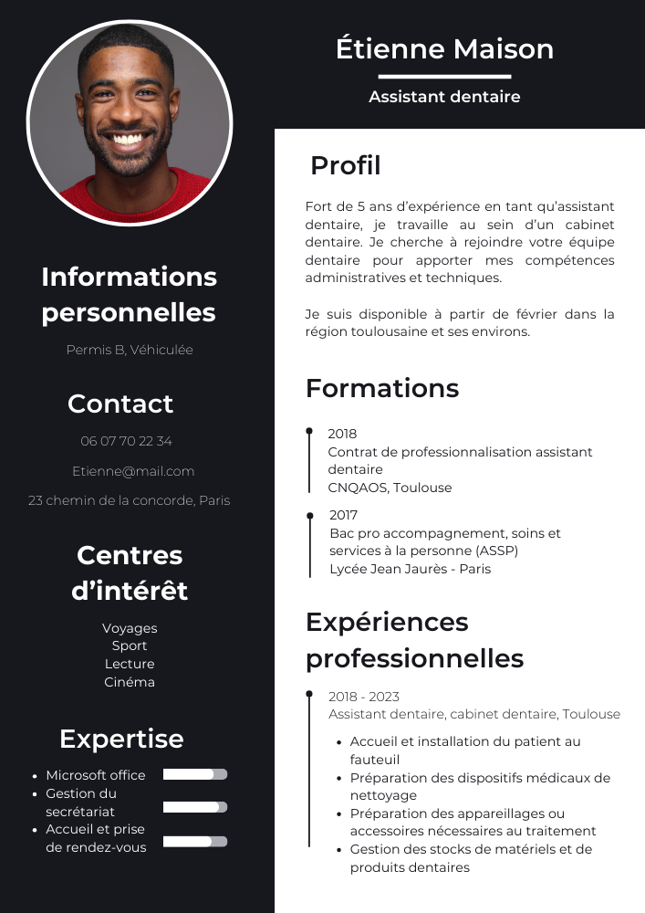 Modèle d'un CV d'assistant dentaire